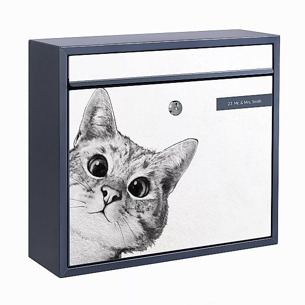 Briefkasten mit eigenem Text Illustration Katze Zeichnung Schwarz Weiß günstig online kaufen