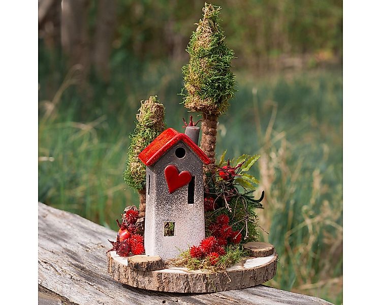 Viana Weihnachtsmann Keramikhaus-Windlicht mit Herzfenster, rotes Dach, rom günstig online kaufen