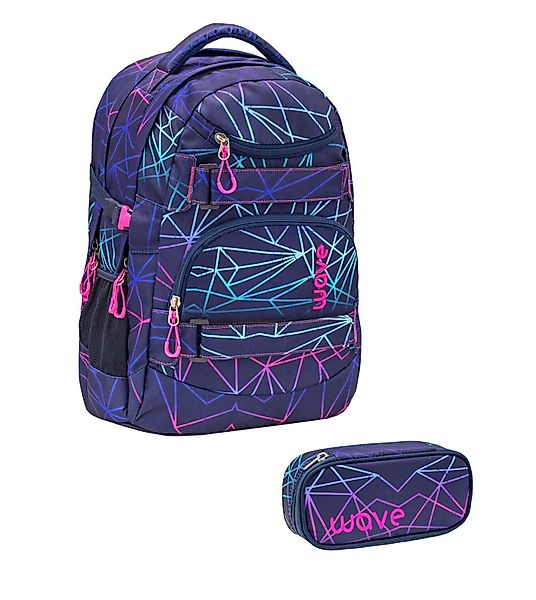 Wave Infinity Rucksack Set mit Schlamperbox, Stripes Purple günstig online kaufen