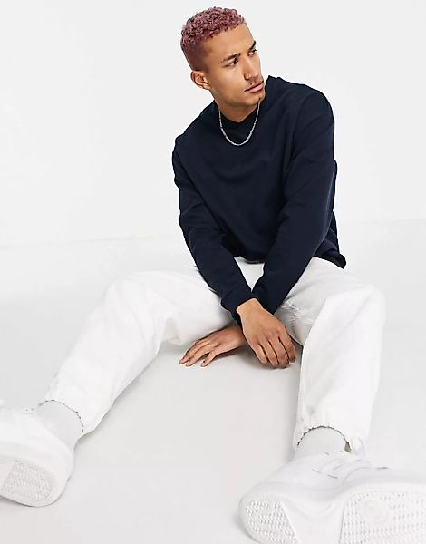 ASOS DESIGN – Oversize-Sweatshirt mit V-Ausschnitt in Marineblau günstig online kaufen