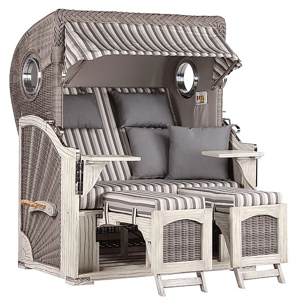 GarWoh Strandkorb Rantum Mahagoni Washed Grey PE Koboo Grey Dessin 545 günstig online kaufen