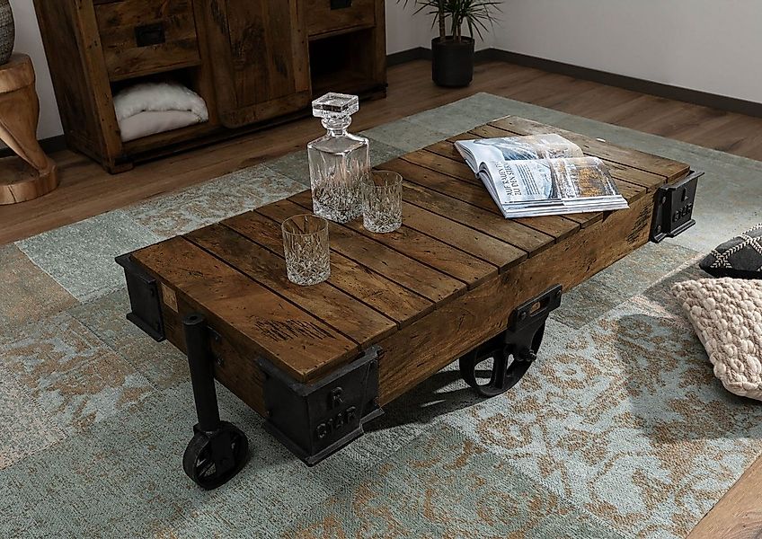 Massivmoebel24 Couchtisch RAILWAY (Massivholz, Massivholztisch), Couchtisch günstig online kaufen
