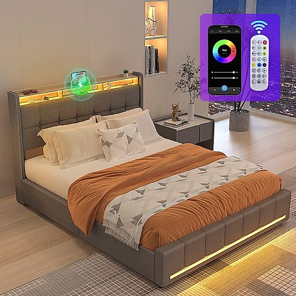 oyajia Polsterbett LED Doppelbett 140x200 cm günstig online kaufen