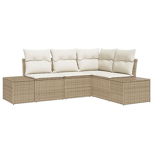 vidaXL Loungesofa 4-tlg. Garten-Sofagarnitur mit Kissen Beige Poly Rattan, günstig online kaufen