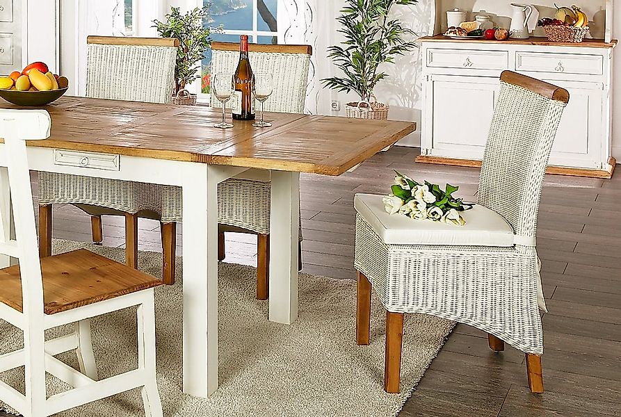 1a Direktimport Esszimmerstuhl Rattanstühle indoor weiß natur - Rattanstuhl günstig online kaufen