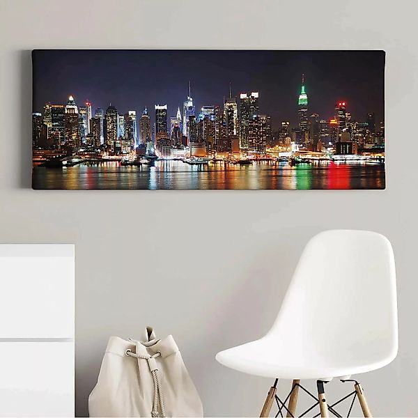 Bricoflor Skyline Von New York Auf Leinwand Modernes Stadt Bild Mit Nacht M günstig online kaufen