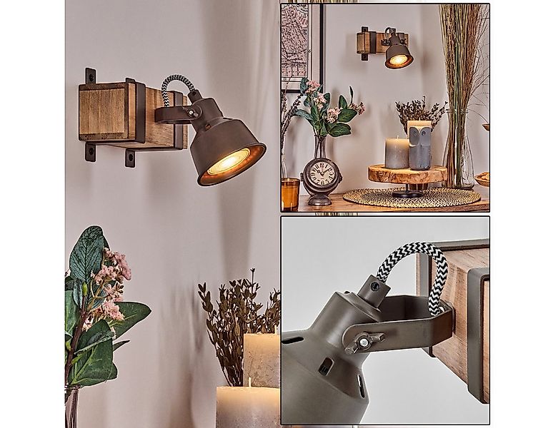 hofstein Wandleuchte Wandlampe aus Metall/Holz in Grau/Naturfarben, ohne Le günstig online kaufen