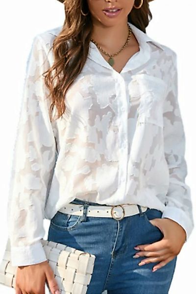 ENIX Langarmbluse Damen-Jacquard-Hemd mit Knopfleiste elegant lässig lange günstig online kaufen