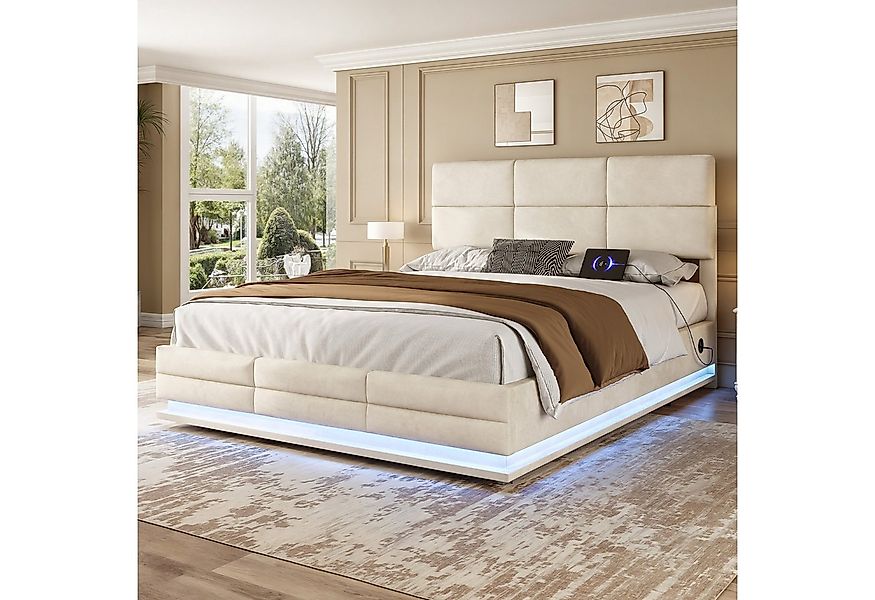 Celya Polsterbett Polsterbett Doppelbett mit USB Type C Ladefunktion und LE günstig online kaufen