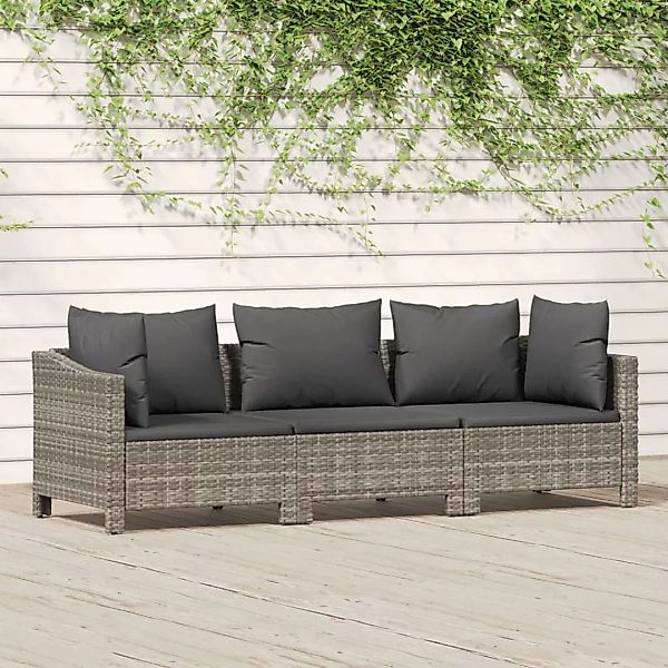 Vidaxl 3-tlg. Garten-lounge-set Mit Kissen Grau Poly Rattan günstig online kaufen