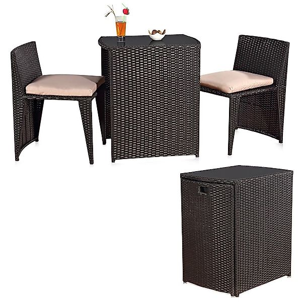 Feel2Home Garten-Essgruppe 3tlg. Polyrattan Balkonset Gartenset günstig online kaufen