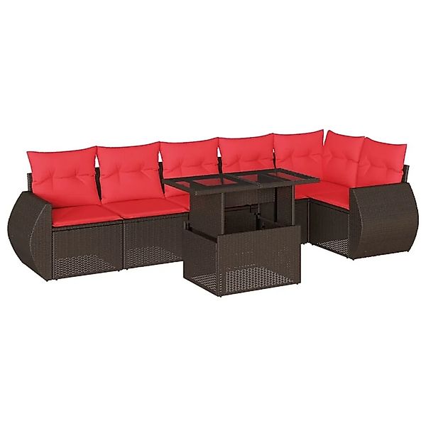 vidaXL 7-Tlg Gartensofa-Set mit Kissen Braun Polyrattan 3268554 günstig online kaufen