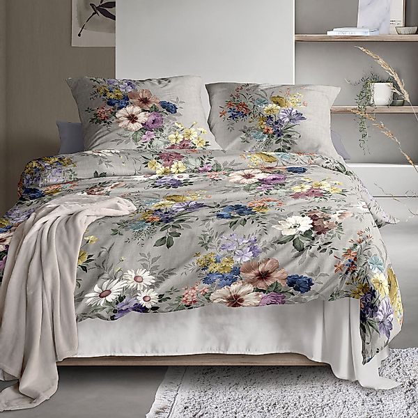 Irisette Flausch Cotton Bettwäsche Zobel 8633-90 Blumen Grau 135x200 günstig online kaufen