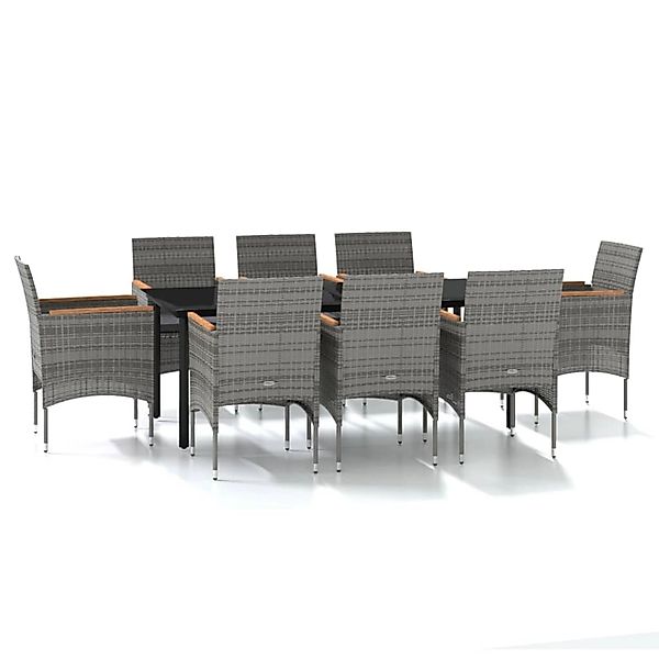 vidaXL 9-Tlg Garten-Essgruppe mit Kissen Grau und Schwarz 3099340 günstig online kaufen