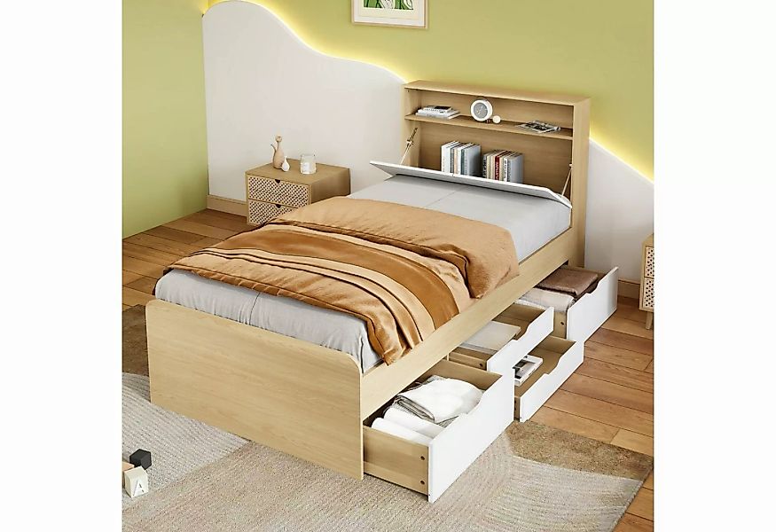 HAUSS SPLOE Holzbett 90x200cm mit 4 Schubladen, Ecken mit Stoßschutz, Weiß+ günstig online kaufen