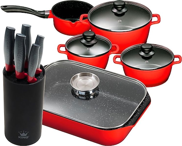 KING Topf-Set Set, 4 Töpfe, 3 Deckel, Bräter, 1 Messerblock, 5 Kochmesser, günstig online kaufen
