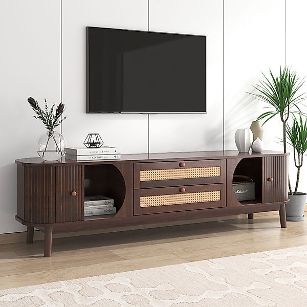 Fernsehschrank 170 cm TV-Schrank aus Massivholz mit Rattanseiten im Landhau günstig online kaufen