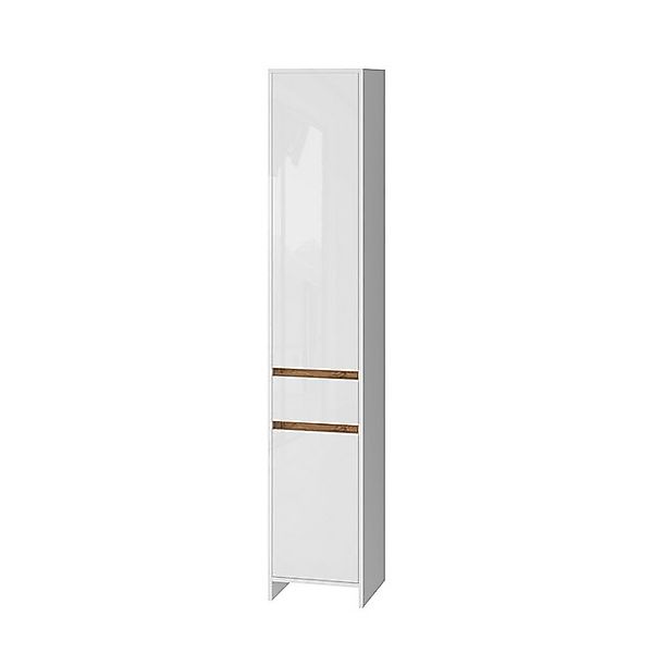 Vicco Badschrank Detmold Weiß Hochglanz/Goldkraft Eiche 35 x 190 cm mit 2 T günstig online kaufen