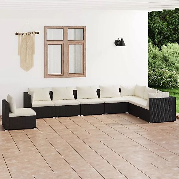 Vidaxl 8-tlg. Garten-lounge-set Mit Kissen Poly Rattan Schwarz günstig online kaufen