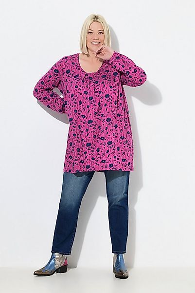 Ulla Popken T-Shirt Shirt Zierfalten A-Linie Carree-Ausschnitt Langarm günstig online kaufen