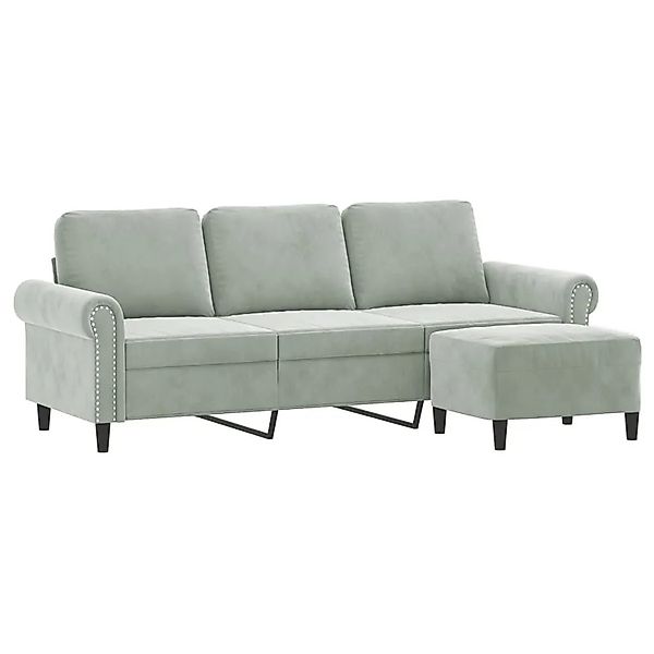 vidaXL 3-Sitzer-Sofa mit Hocker Hellgrau 180 cm Samt 3201215 günstig online kaufen