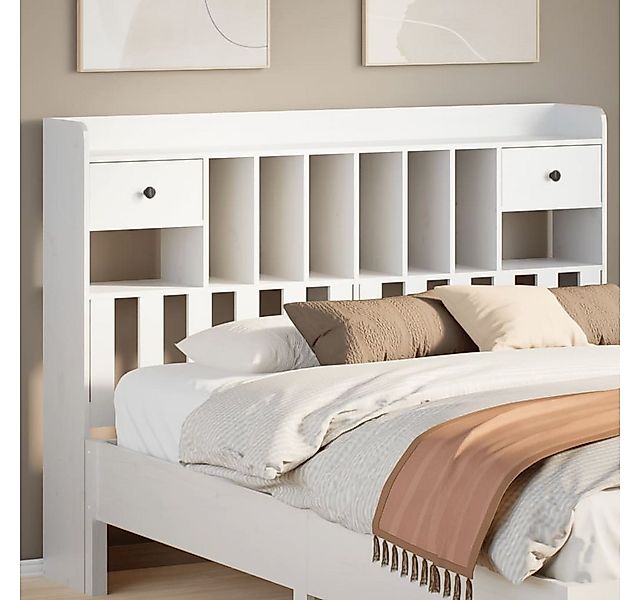 vidaXL Bett, Kopfteil mit Stauraum Weiß 150 cm Massivholz Kiefer günstig online kaufen