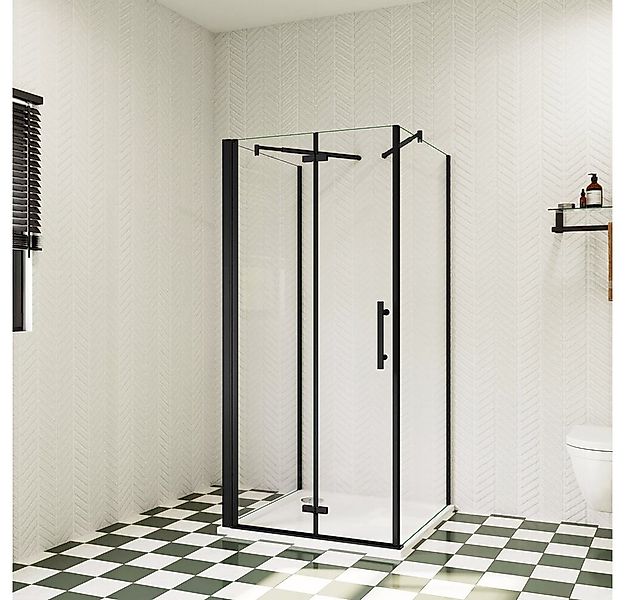 duschspa Komplettdusche 195cm schwarz U-Form Duschkabine ESG Falttür Scharn günstig online kaufen
