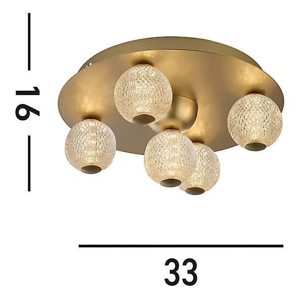 LED-Deckenleuchte Asteroid, gold, Ø 33 cm Stahl/Acryl 5-flg. günstig online kaufen