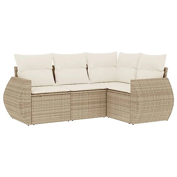 vidaXL 4-Tlg Garten-Sofagarnitur mit Kissen Beige Poly Rattan 3253645 günstig online kaufen