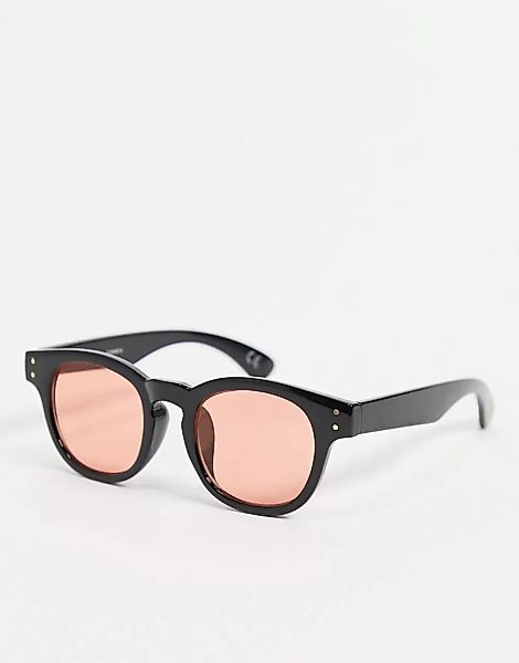 ASOS DESIGN – Runde Sonnenbrille in Schwarz mit rosa Gläsern günstig online kaufen