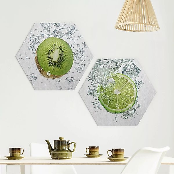 2-teiliges Hexagon-Alu-Dibond Bild Kiwi and Lime Bubbles günstig online kaufen