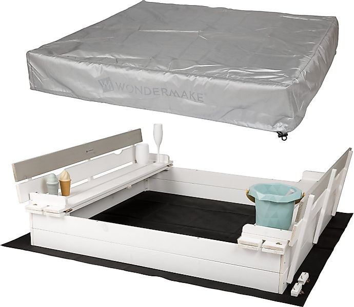 WONDERMAKE Sandkasten mit Abdeckung Deckel Sitzbank Boden Sandkiste Holz mi günstig online kaufen