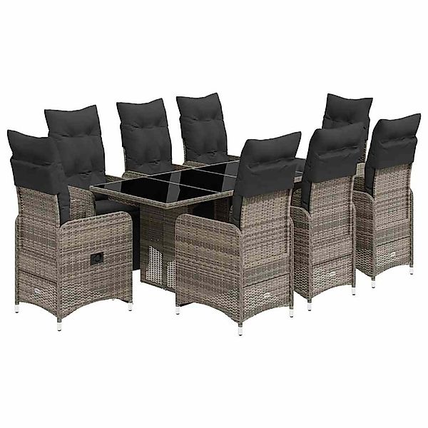 vidaXL 9-Tlg Garten-Bistro-Set mit Kissen Grau Poly Rattan 3277172 günstig online kaufen