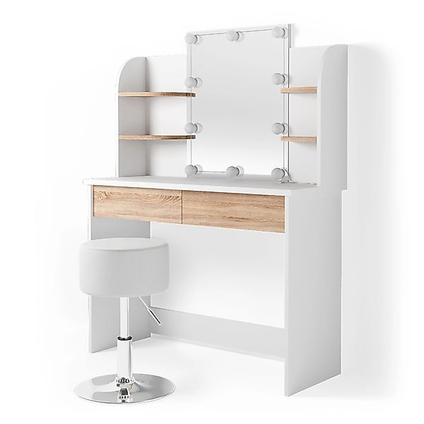 Vicco Schminktisch Charlotte Weiß/Sonoma 108 cm mit LED Beleuchtung und Hoc günstig online kaufen