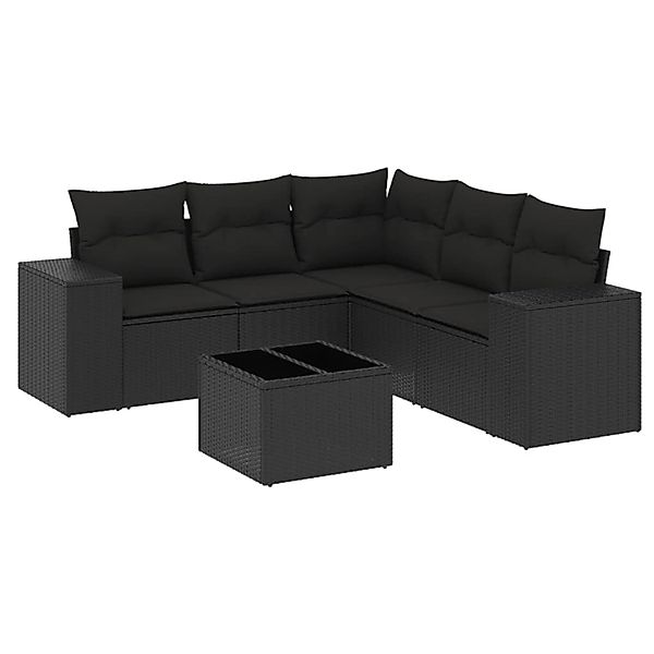 vidaXL 6-Tlg Garten-Sofagarnitur mit Kissen Schwarz Poly Rattan 3222554 günstig online kaufen