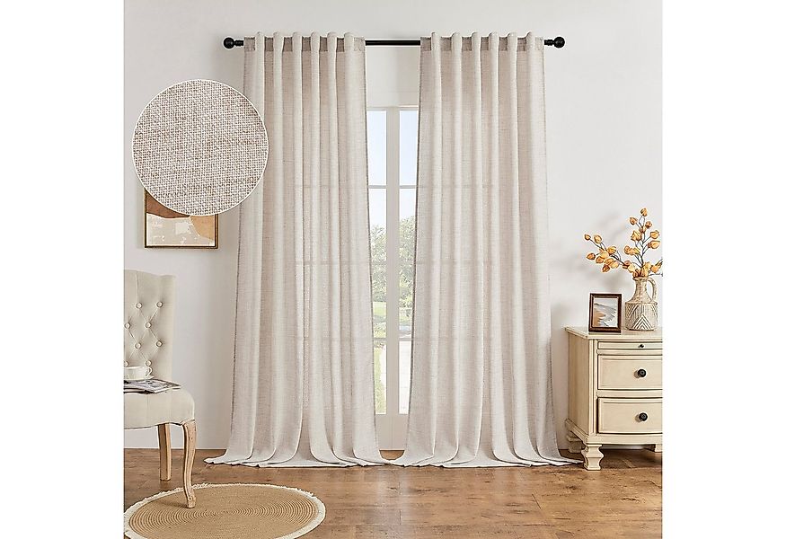 BTTO V&G Gardine Vintage Vorhang Gardine Leinenoptik,2 Stück (2 St), halbtr günstig online kaufen