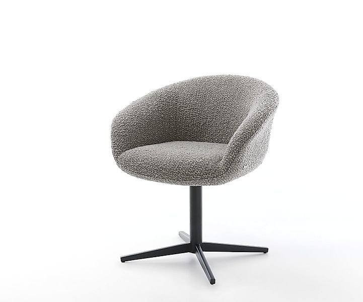 Drehstuhl Vinka-Flex mit Armlehnen Bouclé Weiß Fußkreuz Schwarz 360° drehba günstig online kaufen