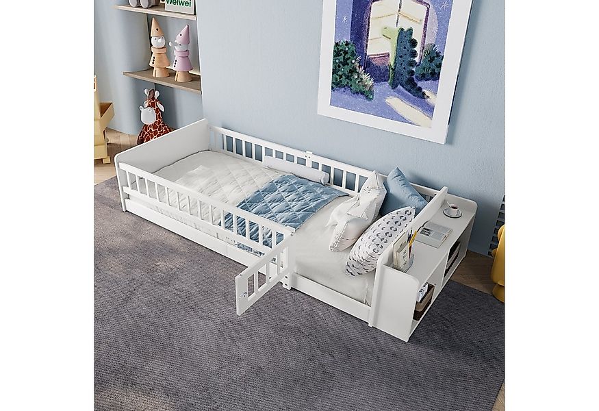 Flieks Kinderbett, Holzbett Bodenbett Einzelbett 90x200cm mit Tür und Staur günstig online kaufen