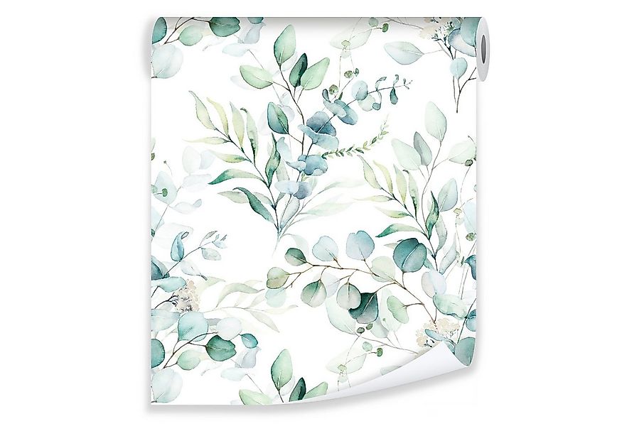 Wallarena Vliestapete Grün weiß Blätter Pflanzen Natur Botanisch Vlies Tape günstig online kaufen