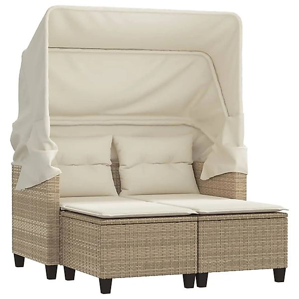 vidaXL Gartensofa 2-Sitzer mit Dach und Hockern Beige Poly Rattan 365784 günstig online kaufen