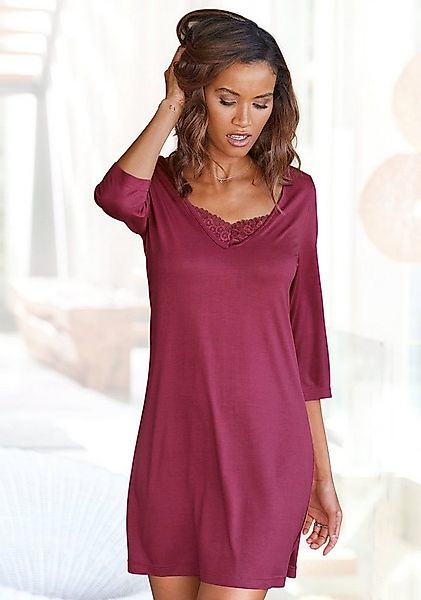 LASCANA Nachthemd mit Spitzendetail und halblangen Ärmeln günstig online kaufen