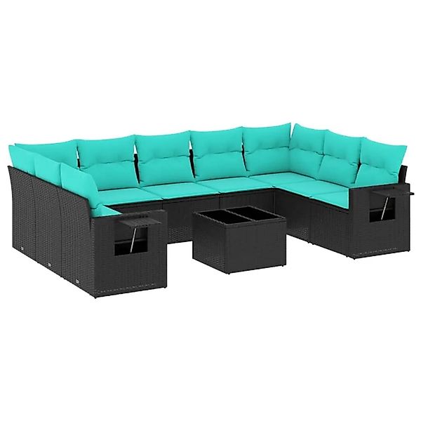 vidaXL 10-Tlg Gartensofa-Set mit Kissen Schwarz Polyrattan 3220606 günstig online kaufen
