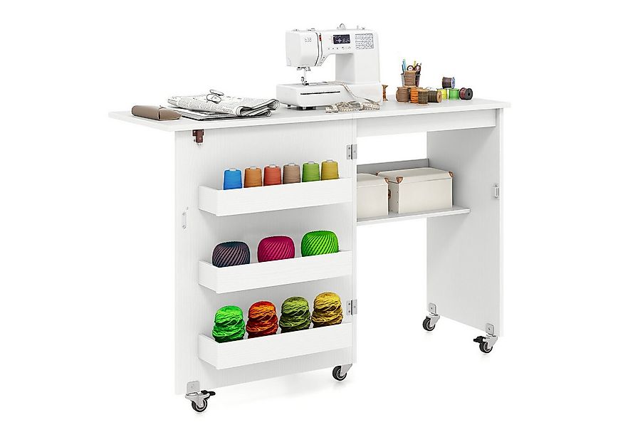 COSTWAY Schreibtisch, Nähtisch klappbar, Nähschrank mit Rollen, Holz günstig online kaufen