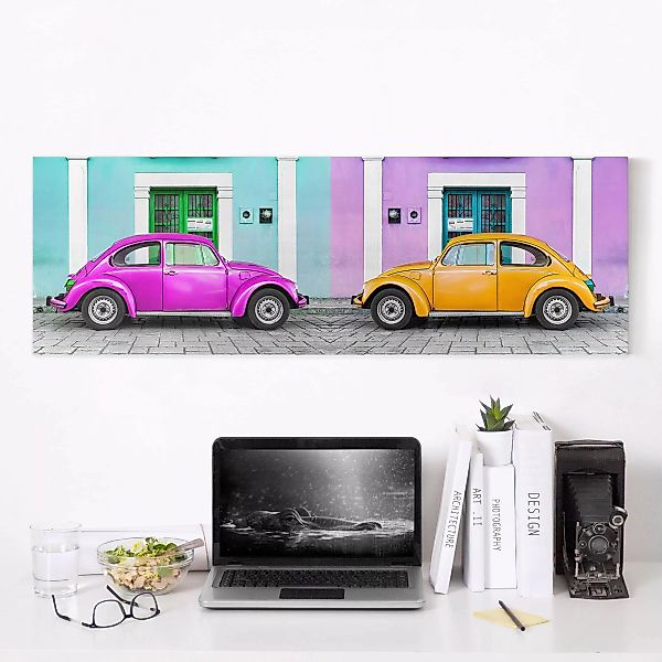 Leinwandbild Fahrzeug - Panorama Kolorierte Beetles günstig online kaufen