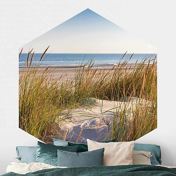 Hexagon Fototapete selbstklebend Stranddüne am Meer günstig online kaufen