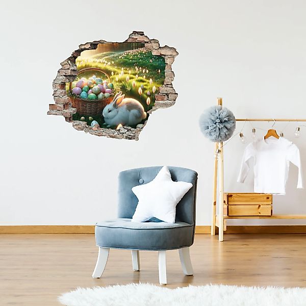 queence 3D-Wandtattoo "Osterhase und Osterkorb" Selbstklebender Wandsticker günstig online kaufen