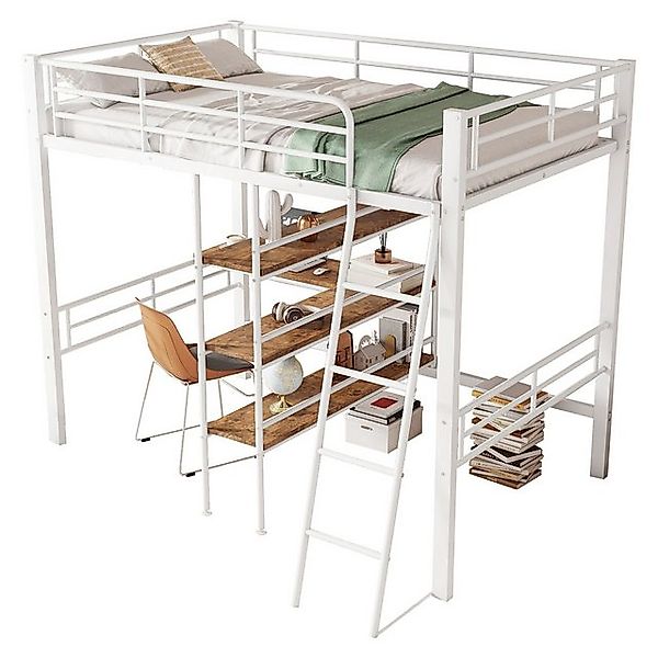 Merax Hochbett 90x200cm mit Schreibtisch & Regalen Etagenbett mit Leiter & günstig online kaufen