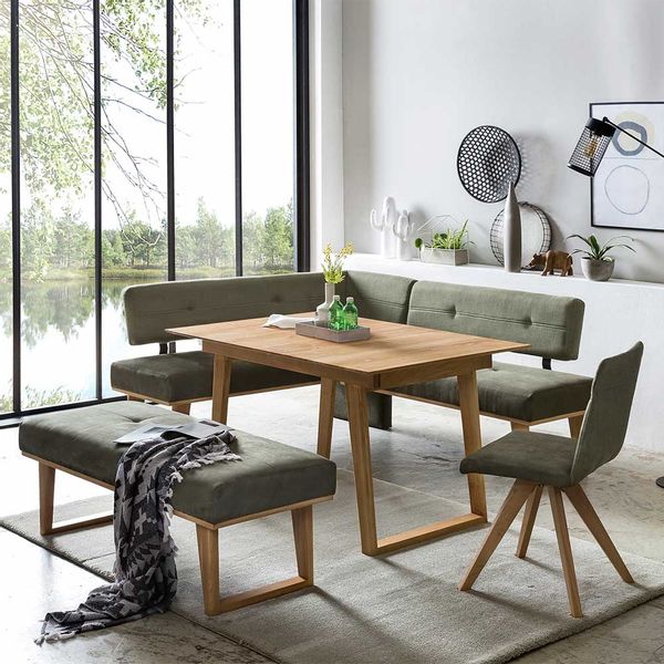 Komplette Essgruppe aus Eiche Massivholz Microfaser (vierteilig) günstig online kaufen