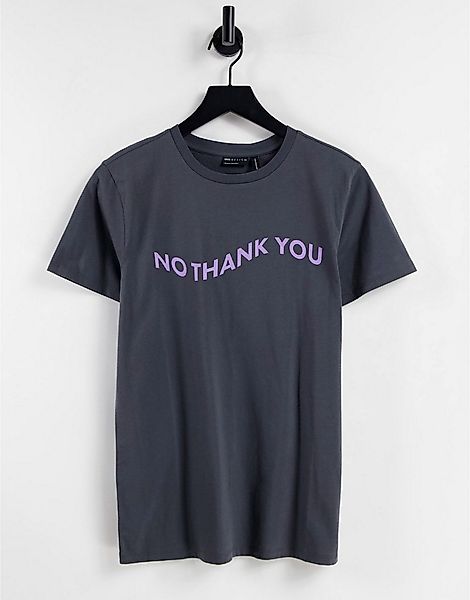 ASOS Design – T-Shirt mit „No Thank you“-Motivdruck-Grau günstig online kaufen