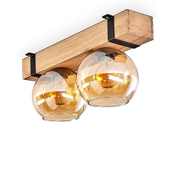 hofstein Deckenleuchte Deckenlampe aus Metall/Holz/Glas in günstig online kaufen